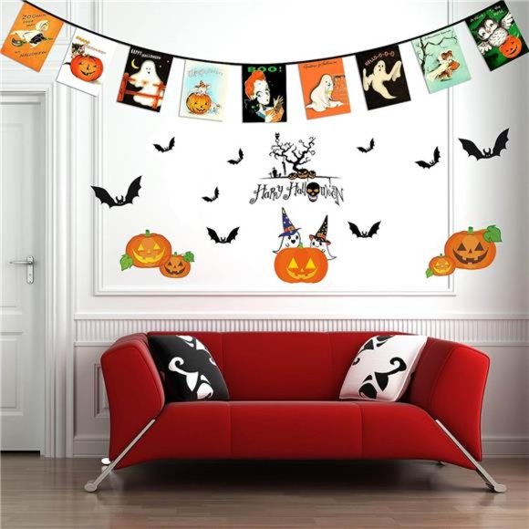 Vintage Halloween Banner Fabric Bunting Banner Flags Retro Style Banner - Picture 3 of 7